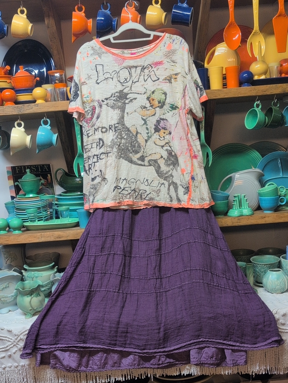 "NWTO"Cynthia Ashby Linen&Silk Long Hyacinth Skirt